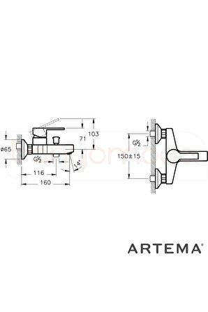 Artema Root Square A42737 Gümüş Banyo Bataryası