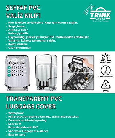 Trink Çanta Büyük Boy Valiz Kılıfı Şeffaf Su Geçirmez Kir Tutmaz Kolay Temizlenebilir