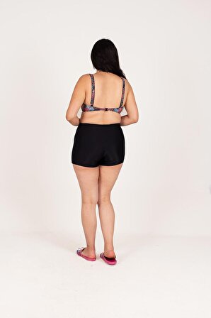 Truva Xxl Büyük Beden Kadın Giyim Kruveze Desenli Şortlu Bikini Renkli BK5048R