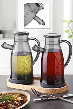 2li Olivia Bambu Standlı Yağdanlık Sirkelik Şeffaf Sosluk 700ml 2 Adet Yağdanlık Yağdanlık Set