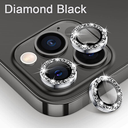 İphone 12 Pro Uyumlu Siyah Renk Taşlı Kırılmaz Çizilmez Kamera Lens Koruyucusu