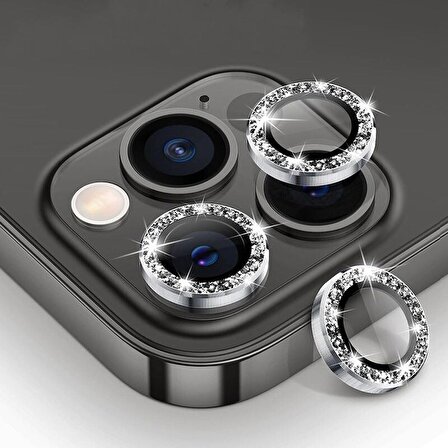 İphone 13 Pro Max Uyumlu Siyah Renk Taşlı Kırılmaz Çizilmez Kamera Lens Koruyucusu