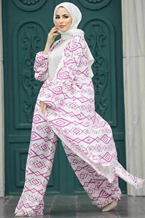 Etnik Desenli Tesettür Kimono İkili Takım 50042DSN21