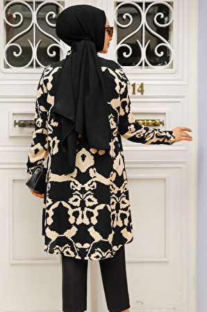 Desenli Siyah Tesettür Tunik 11685S
