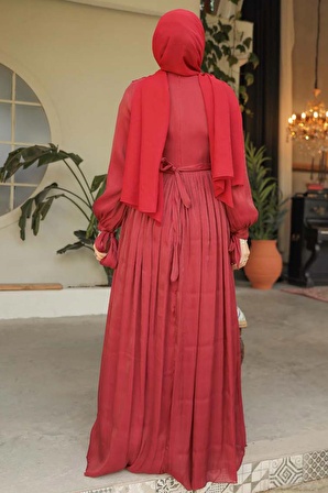 Drape Detaylı Bordo Tesettür Elbise 44591BR