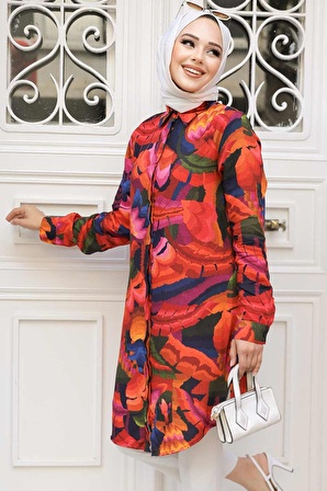 Desenli Bordo Tesettür Tunik 11696BR