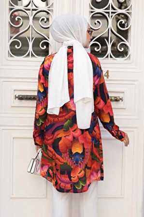 Desenli Bordo Tesettür Tunik 11696BR