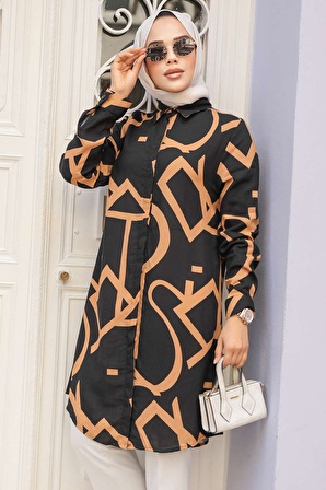 Desenli Camel Tesettür Tunik 11698C