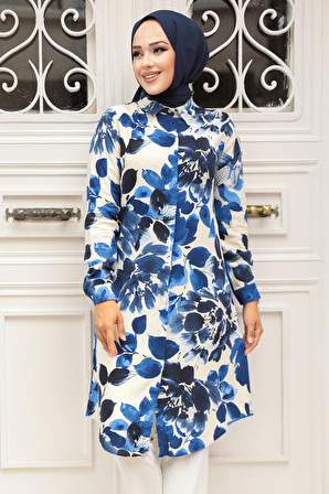 Desenli Lacivert Tesettür Tunik 11693L