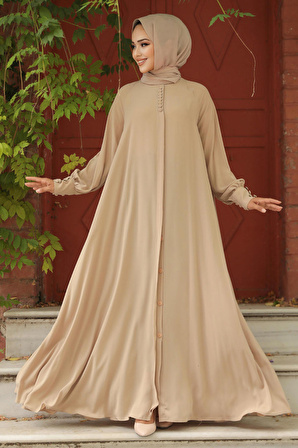 Düğmeli Camel Tesettür Elbise 520066C