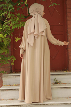 Düğmeli Camel Tesettür Elbise 520066C