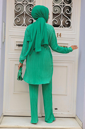 Pileli Yeşil Tesettür İkili Takım 100044Y