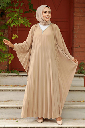 Yarasa Kol Camel Tesettür Elbise 330068C