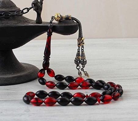 Rodaj Kaplama Gümüş Püsküllü Sıkma Kehribar Tesbih 12s64701n4