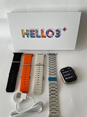 Hello Watch 3+ Plus H12 Ultra Max 4GB Hafıza ve Aksesuar Bağlantılı Watch Ultra 49MM Akıllı Saat