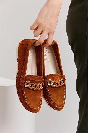 Kadın Hakiki Deri Loafer BY173 - Taba