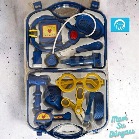 12 Parçalı Mavi Renk Doktor Dişçi Seti Plastik Çantalı - Mavi Su Dünyası