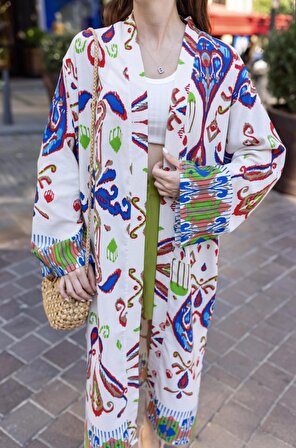 Kadın Etnik Desen Keten Kimono