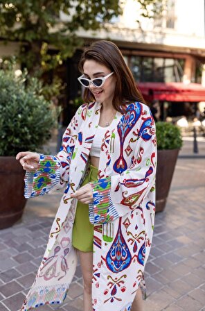 Kadın Etnik Desen Keten Kimono