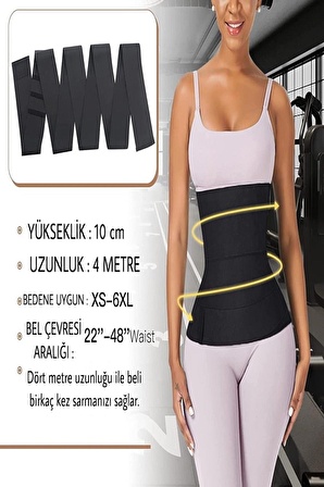 Waist Trainer Tummy Wrap Inceltici Zayıflatıcı Bele Dolamalı Kum Saati Görünümü 4m Sarmal Bel Korses