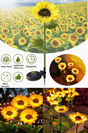 Ayçiçeği Solar Bahçe Aydınlatması - Güneş Enerjili Dekoratif Ayçiçeği Aydınlatma 3 Başlı
