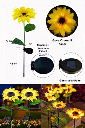 Ayçiçeği Solar Bahçe Aydınlatması - Güneş Enerjili Dekoratif Ayçiçeği Aydınlatma 3 Başlı