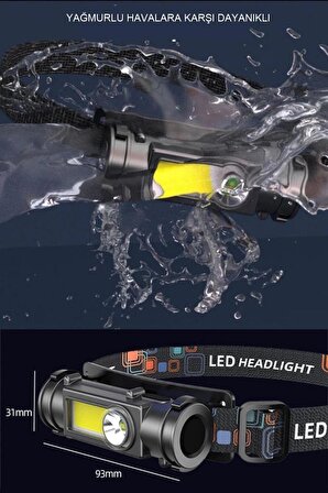 Yağmur Suyuna Dayanıklı Çok Fonksiyonlu Kafa Feneri - Güçlü Işık Mıknatıslı Şarjlı COB Ledli Fener