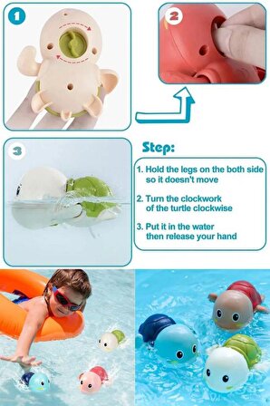 Kurmalı Sevimli Kaplumbağa Bebek Banyo Havuz Deniz Oyuncağı - Pilsiz Kurmalı Güvenli Banyo Oyuncağı