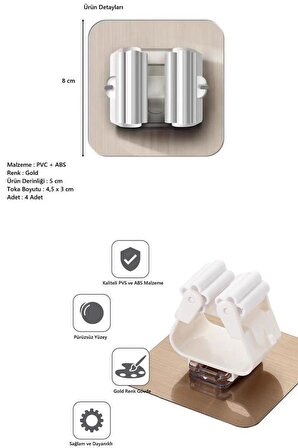 Yapışkanlı Pratik Mop Fırça Mutfak Aletleri Takım Malzemeleri Düzenleyici Tutucu 4 Adet 