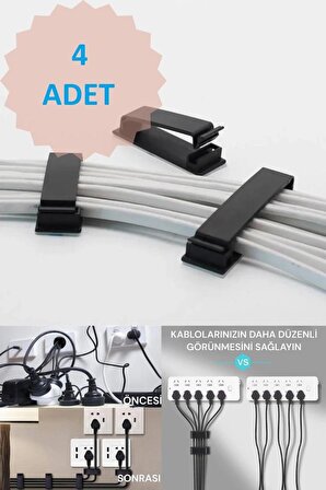 Yapışkanlı Kablo Düzenleyici Klips Eternet Elektrik Kabloları Düzenleyici Set 4 ADET