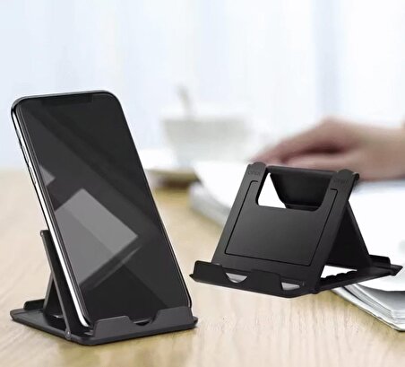 Bütün Cihazlara Uyumlu Katlanabilir Taşınabilir ve Açı Ayarlanabilir 7 Kademeli Telefon Tablet Tutucu Masaüstü İçin SİYAH