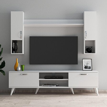 Mega 180 lik Kapaklı Raflı Tv Ünitesi Beyaz - TVU0201