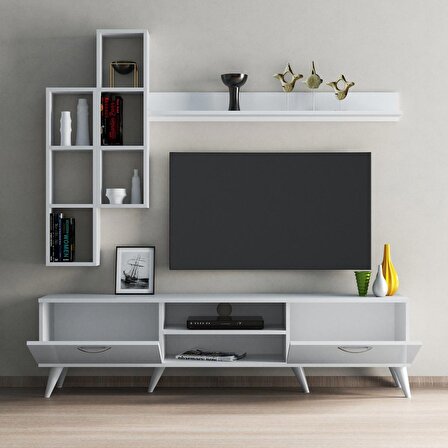 Mega 180 lik Kitaplıklı Raflı Tv Ünitesi Beyaz - TVU0301
