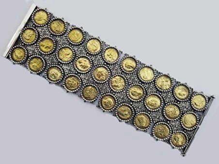925 Ayar Gümüş Konstantinapol Tasarım Paralı Antik Bileklik