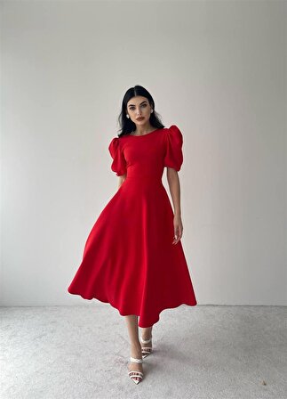 Viki Midi Boy Kloş Elbise Kırmızı- 4414