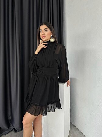 Violetta Mini Şifon Elbise Siyah