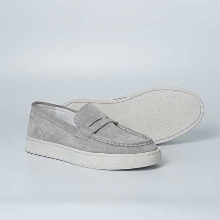 %100 Hakiki Deriden Üretilmiş Gri Renk Loafer Erkek Ayakkabı - Utica Model