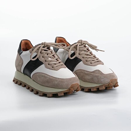 Sarasota Model Gerçek Deri El Yapımı Erkek Bej Sneaker Ayakkabı - Erkek Spor Ayakkabı