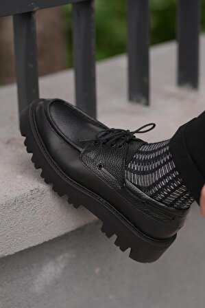 Ortega Model Hakiki Deri El Yapımı Erkek Siyah Casual Ayakkabı