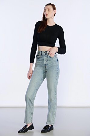 Açık Mavi Yüksek Bel Mom Jeans