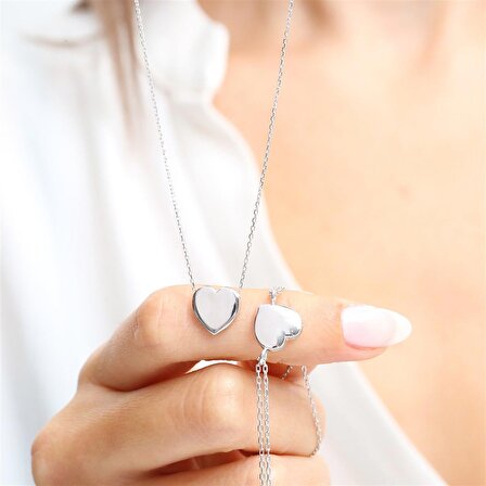 Trend Tasarım Kalp Gümüş Kolye Ve Bileklik İkili Set