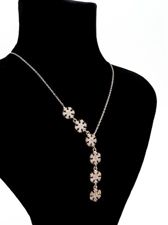 Kar Tanesi Figürlü Swarovski Taşlı Rose Kaplama Gümüş Kolye