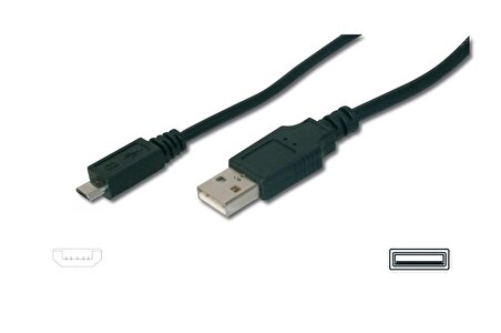 USB 2.0 Uyumlu Kablo, USB A Erkek  Mikro USB B Erkek, 1.80 metre, AWG 28, UL, siyah renk