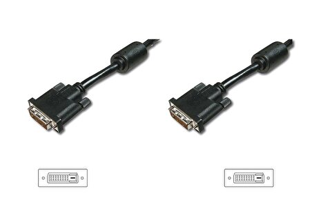 DVI Bağlantı Kablosu, DVI-D (24+1) Erkek  DVI-D (24+1) Erkek, 2x ferrit, 2 metre, UL, siyah renk