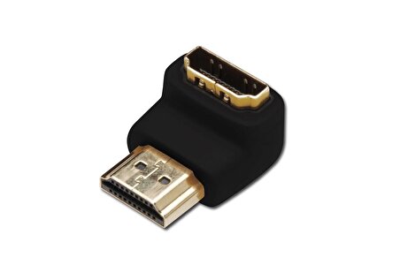 HDMI Adaptör, HDMI A erkek - HDMI A dişi, 90 derece açılı, siyah renk, altın kaplama