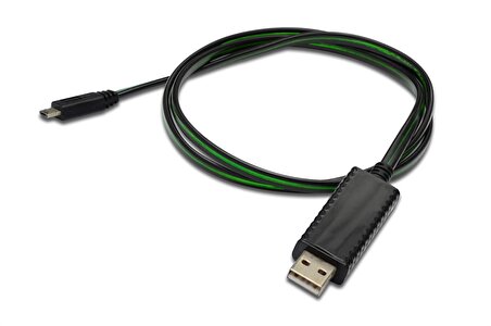 Digitus Senkronizasyon ve Şarj için FLUX CONNECT Işıklı Kablo, USB A, erkek  Micro USB B, erkek, 0.90 metre, AWG28, siyah renk, mobil cihazlar için ideal