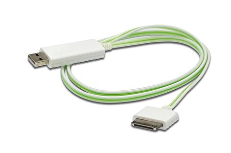 Digitus Senkronizasyon ve Şarj için FLUX CONNECT Işıklı Kablo, Apple Dock erkek  USB A erkek 0.90 metre, AWG28, beyaz renk, iPod, iPhone için ideal