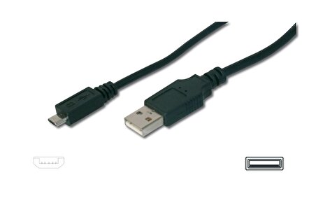 USB 2.0 Bağlantı Kablosu, USB A Erkek - micro USB B Erkek, 1.80 metre, AWG 28, UL, siyah renk
