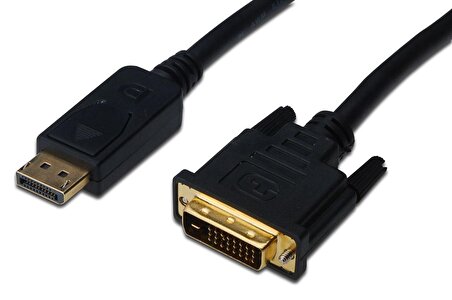 DisplayPort (DP)  DVI Kablosu, DP Erkek - DVI (24+1) Erkek, 2 metre, DP 1.1 uyumlu, AWG28, 2x zırhlı, UL, siyah renk