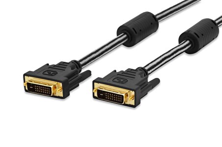 ednet DVI Bağlantı Kablosu, DVI-D (24+1) Erkek - DVI-D (24+1) Erkek, 2x ferrit, 2x zırhlı, 2 metre, AWG 30, UL, siyah renk, altın kaplama